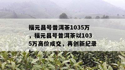 福元昌号普洱茶1035万，福元昌号普洱茶以1035万高价成交，再创新纪录！