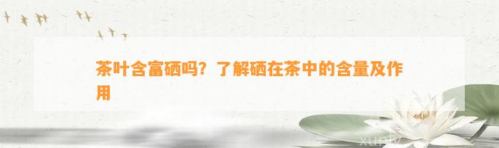 茶叶含富硒吗？了解硒在茶中的含量及作用