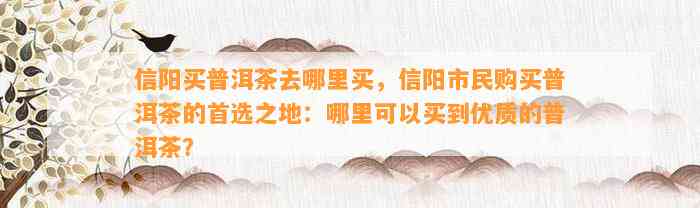 信阳买普洱茶去哪里买，信阳市民购买普洱茶的首选之地：哪里可以买到优质的普洱茶？